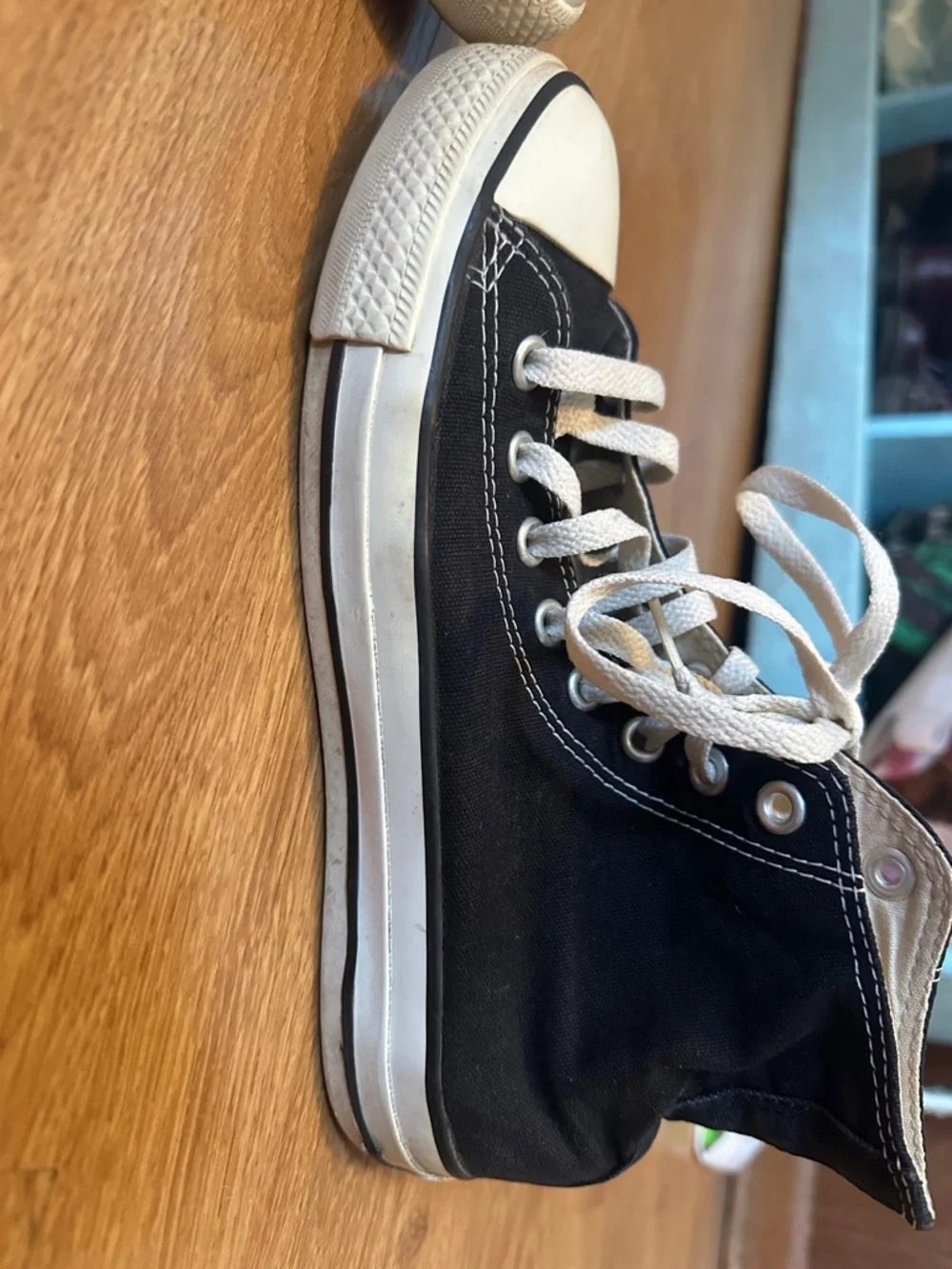 Converse Black High Top Canvas Sneakers with White Trim - Picture 12 of 16